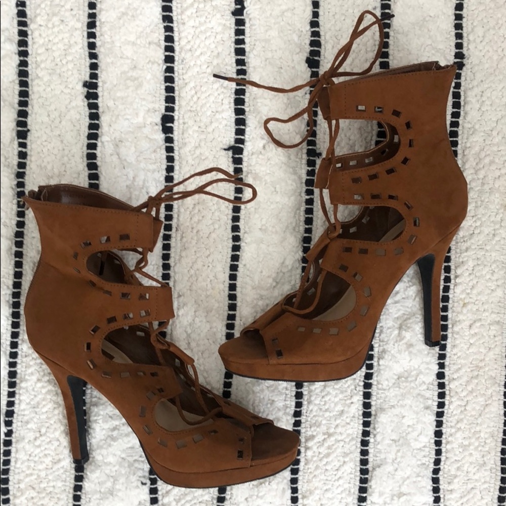 Dark camel strappy heels